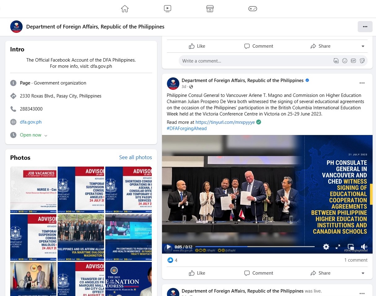 Department of Foreign Affairs (DFA) Page Posted the Witness of Signing ...