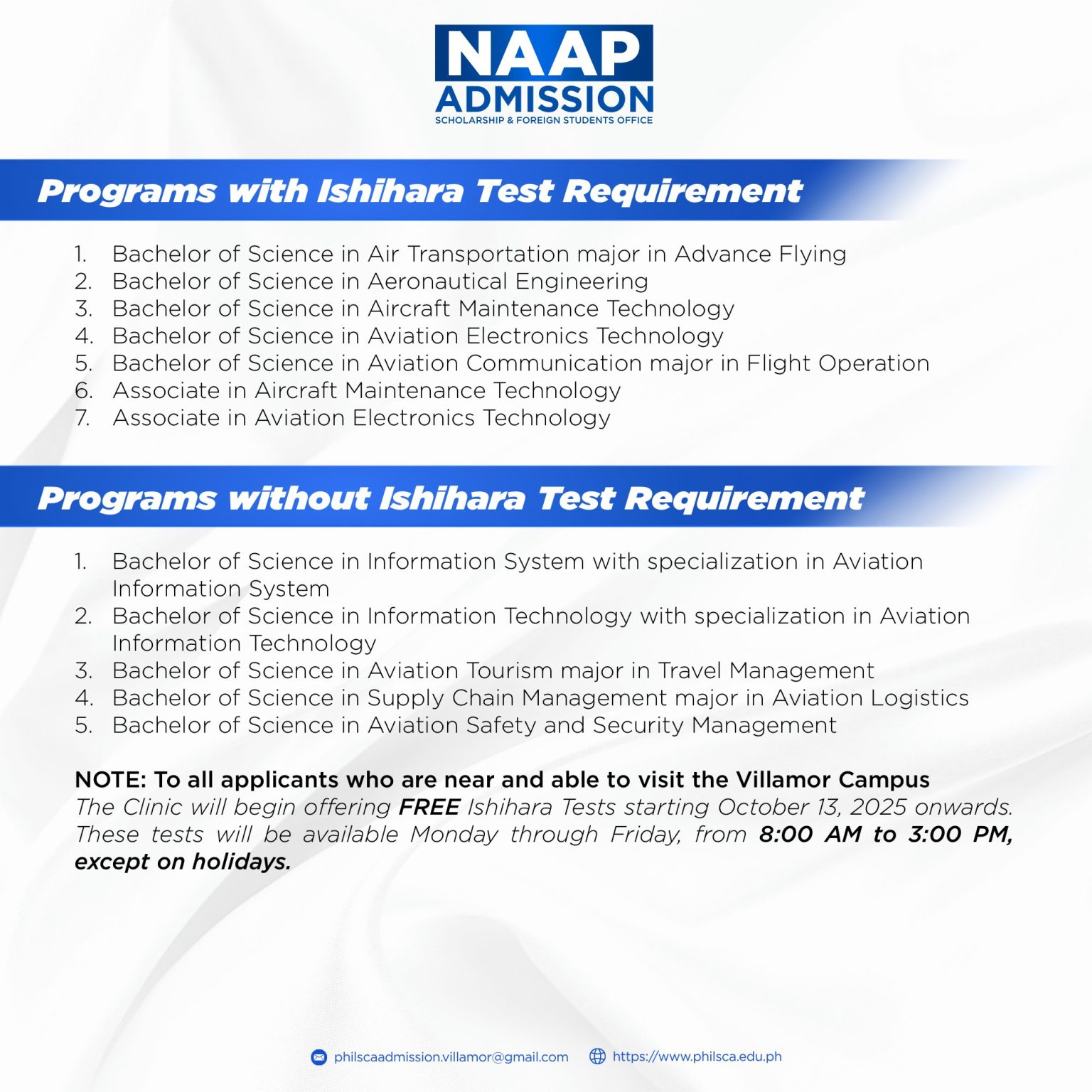 Naap ADMISSION IS NOW OPEN! - National Aviation Academy of the Philippines